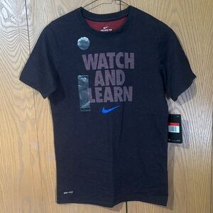 Nike Black Tee with Blue Swoosh and Graphic NWT boys large Watch and Learn